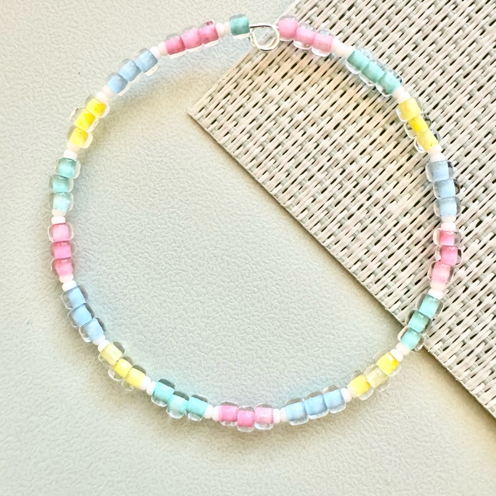 Handmade Memory Wire Dopamine Color Seed Beads Easy On Bracelet
